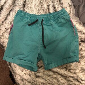 Blade + Blue San Francisco Retro 80's Turquoise and Plaid Swim Trunks Large